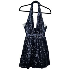 Missguided Blue Sequin Halter Mini Dress US 4